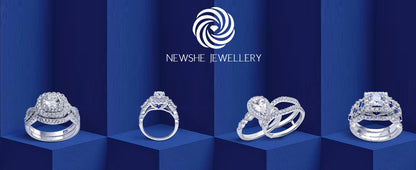 Newshe 3-Piece Women’s Wedding Ring Set – 925 Silver 2.6Ct Princess Cut White & Blue CZ Bridal Jewelry