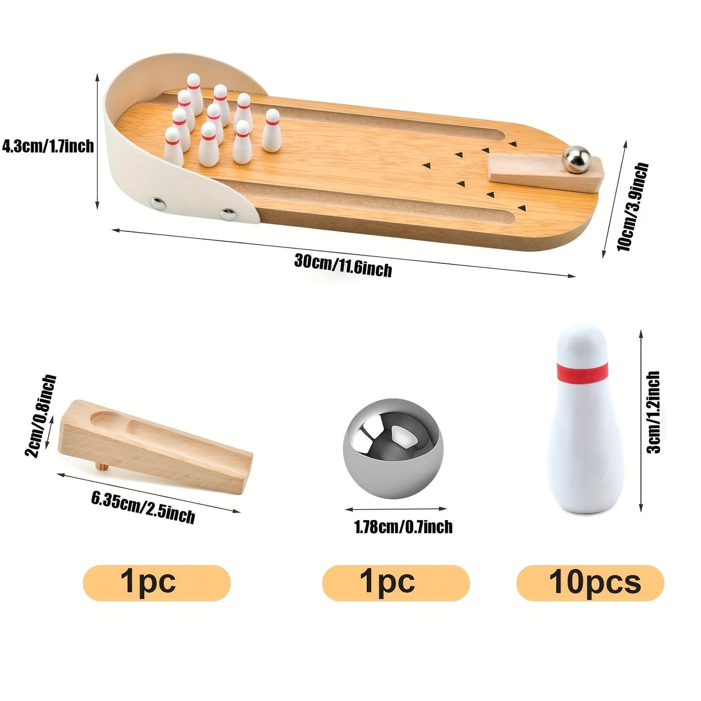 Wooden Mini Tabletop Bowling Game Set – Desktop Bowling Alley with 10 Pins and Metal Ball, Fun Desk Toy for Home and Office, Perfect Gift for Coworkers and Family