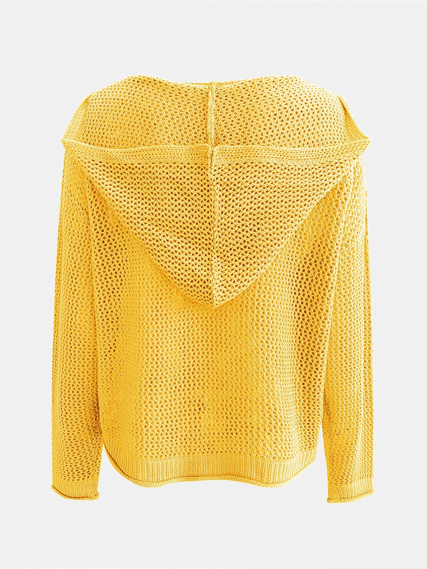 Solid Color Hooded Pullover Sweater – Casual Long Sleeve Cut-Out Knitted Sweater for Spring and Summer – Women's Clothing