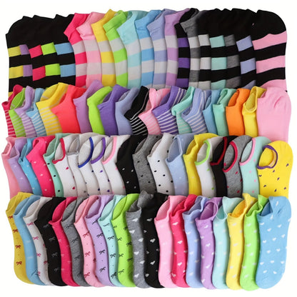 20 Pairs Candy Color Low Cut Ankle Socks for Women – Casual and Breathable Hosiery
