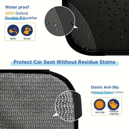 2 Piece Car Seat Protector - Waterproof 600D Fabric, Large Seat Cushion with Storage Pockets, Collision Test Approved