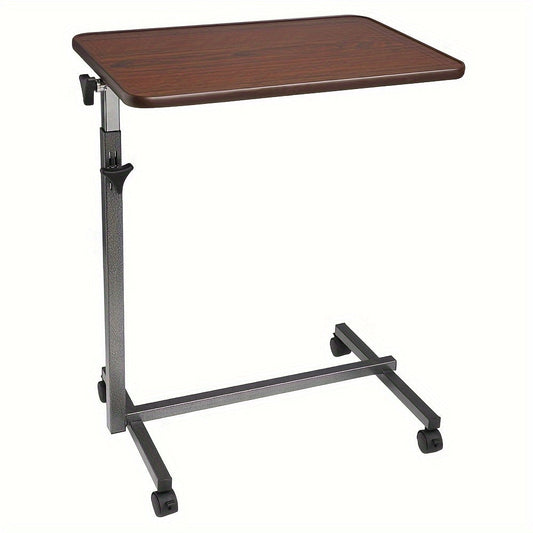 Mobile Height Adjustable Side Table – Portable Overbed Bedside Table with Wheels, Tilting Laptop & Food Tray, Room Decor