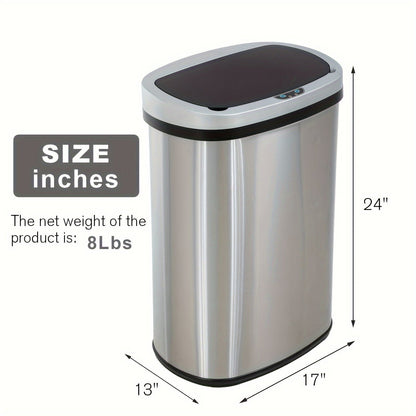 13 Gallon Touchless Trash Can - Automatic Motion Sensor Kitchen Garbage Bin, Stainless Steel with Lid, Anti-Fingerprint and Mute Design, 50L Waste Bin for Office, Bedroom, Living Room