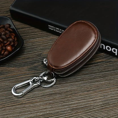 Vintage Smart Men's Leather Key Bag - Double Layer Multifunctional Key Holder with Folding Protector, Coin Purse and Business Card Slot, Genuine Leather, Durable and Stylish