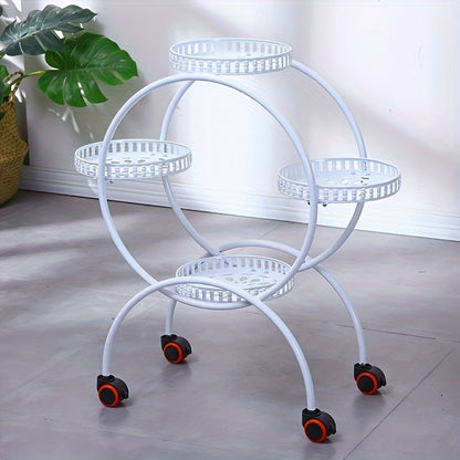 Multilayer Iron Art Flower Rack with Wheels - Floor Standing Indoor Shelves for Green Pots, Household Living Room and Balcony Flower Organizer