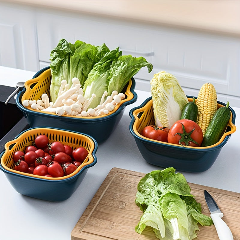6PCS Kitchen Strainer Set - Double Drain Plastic Colander Baskets for Fruit, Vegetables, and Dishwashing, Restaurant Kitchen Special