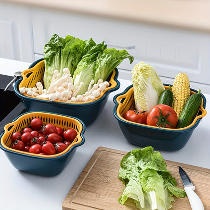 6PCS Kitchen Strainer Set - Double Drain Plastic Colander Baskets for Fruit, Vegetables, and Dishwashing, Restaurant Kitchen Special