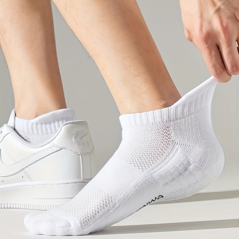 5 Pairs Pure Cotton Sports Socks - Unisex Spring and Summer, Towel Bottom Casual Ankle Boat Socks - Breathable, Sweat-Absorbing, Odorless for Outdoor Sports