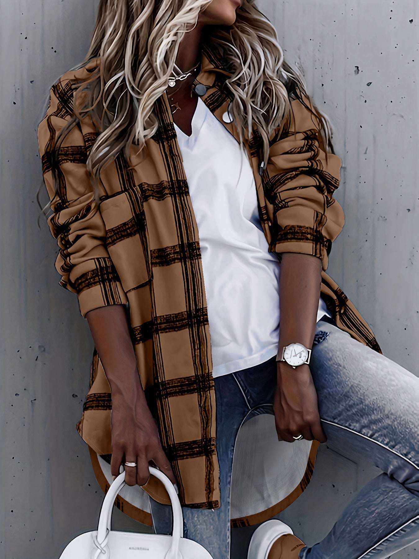 Timeless Plaid Shacket Jacket – Stylish Button-Front Outerwear for Women – Cozy, Versatile & Trendy Long Sleeve Clothing