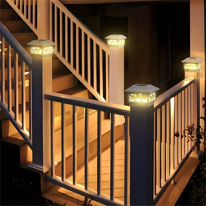 6 Pack Solar Fence Post Cap Lights – Waterproof Outdoor Deck Lights with 8 LEDs, Dual Light Modes ( Warm/Cool White ) for 4x4/6x6 Wooden/Vinyl Posts – Ideal for Garden, Deck, Patio