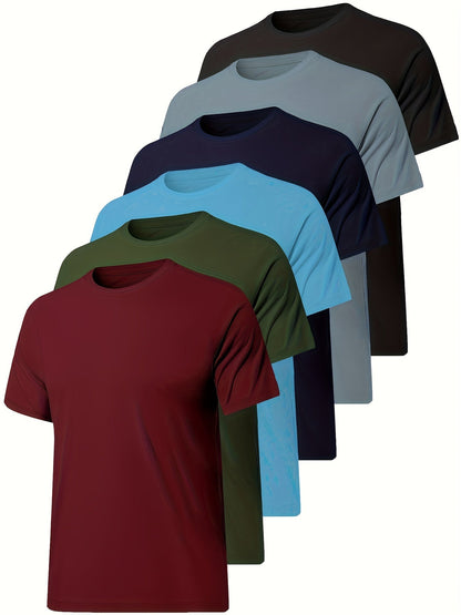 TELALEO 6-Pack Workout Shirts for Men – Short Sleeve Athletic Tops, Quick-Dry Crew Neck T-Shirts for Running
