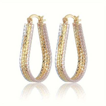 Golden Copper Water Droplet Ripple Hoop Earrings - Elegant Minimalist Oval Earrings for Women