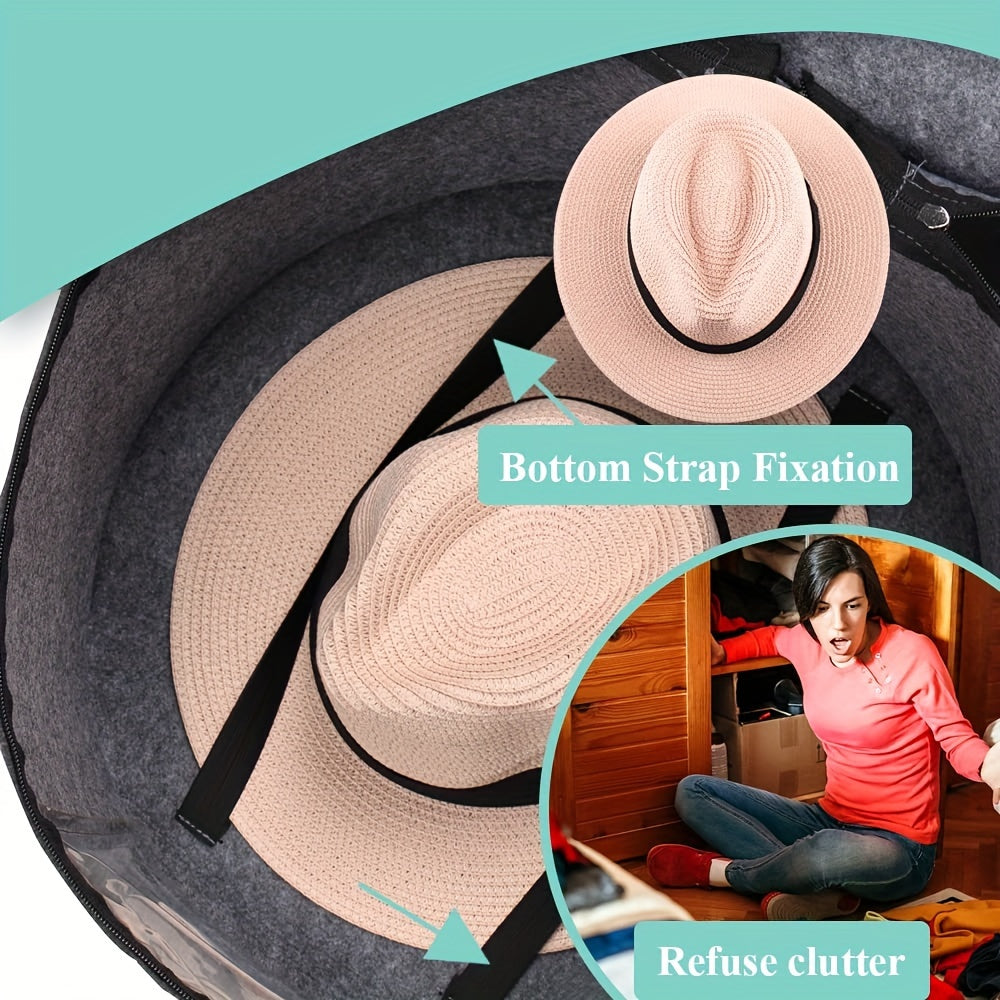 Large Capacity Hat Storage Bucket Bag - Lightweight Zipper Organizer, Dustproof with Handle for Versatile Use