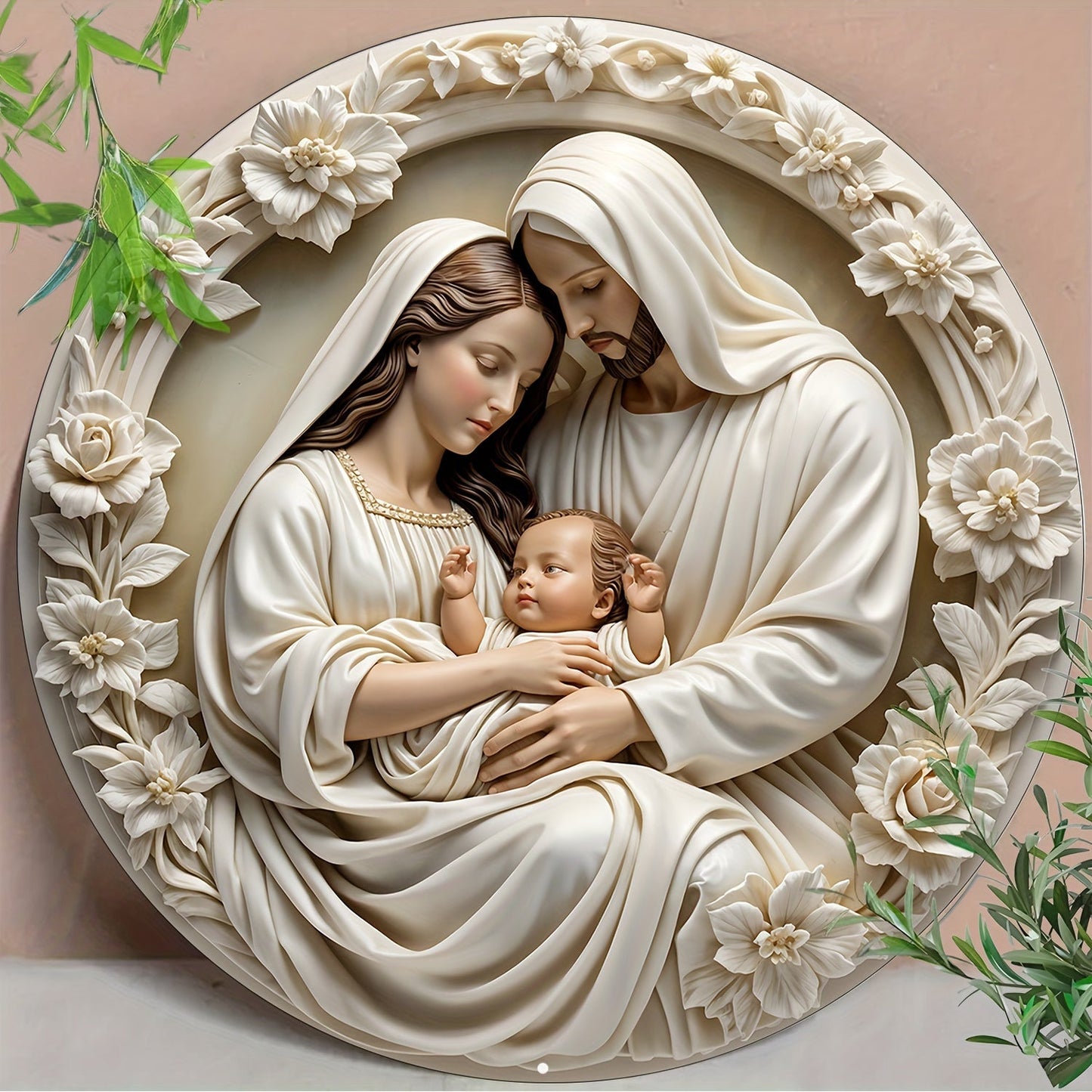 Round Aluminum 'Nativity' Sign - 8x8 Inches | 3D Vision Christmas Wreath Sign for Front Door, Living Room, Cafe, Farmhouse | Ideal Gift & Home Decoration