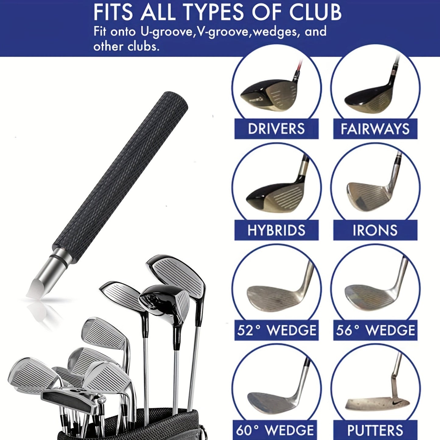 Premium Golf Club Groove Sharpener - Re-grooving Tool and Cleaner for Wedges and Irons, Enhance Spin and Control for Better Shots