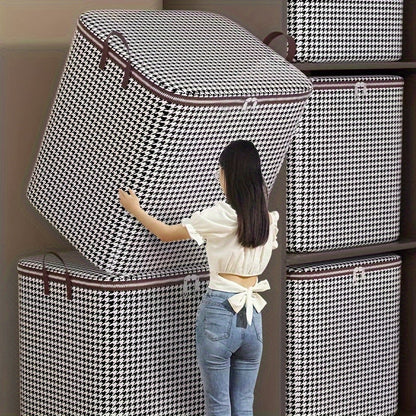 Houndstooth Storage Boxes: Clothes & Blanket Storage Bags, Containers with Handles for Closet Organization