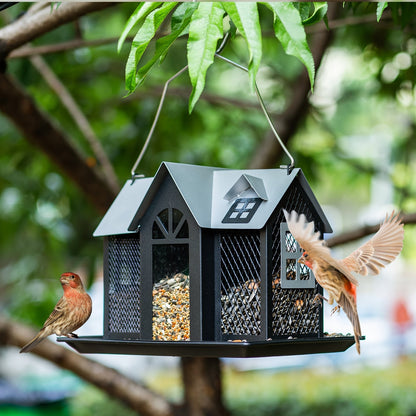 Kingsyard Metal Bird Feeder House – Weatherproof Wild Bird Feeder with Triple Feeders for Finch, Cardinal & Chickadee, Large Capacity