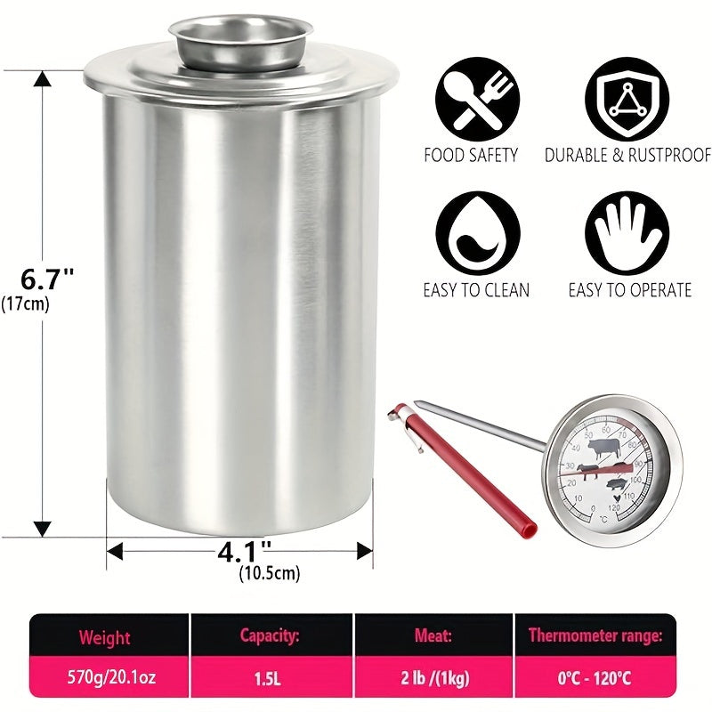 Premium Stainless Steel Ham Maker and  Meat Press with Built-In Thermometer - Effortless Homemade Deli Meat Mold for Sandwiches, Lunch Meat, and Ham Cooking | Space-Saving Pressure Cooker, Easy to Use