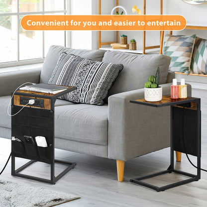 2pcs C-Shaped End Table Set – 50LBS Desktop, Charging Station and Storage Bag, Removable & Slide-Under-Sofa Design – Ideal for Living Room, Bedroom