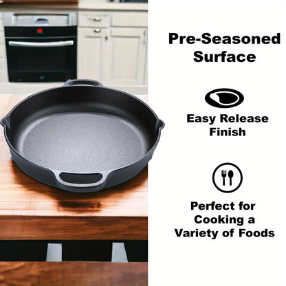 Pre-Seasoned 14" Cast Iron Skillet - Versatile Kitchen Essential, Oven and Grill Safe with Drip-Spout Design, Perfect for Camping and Indoor/Outdoor Cooking