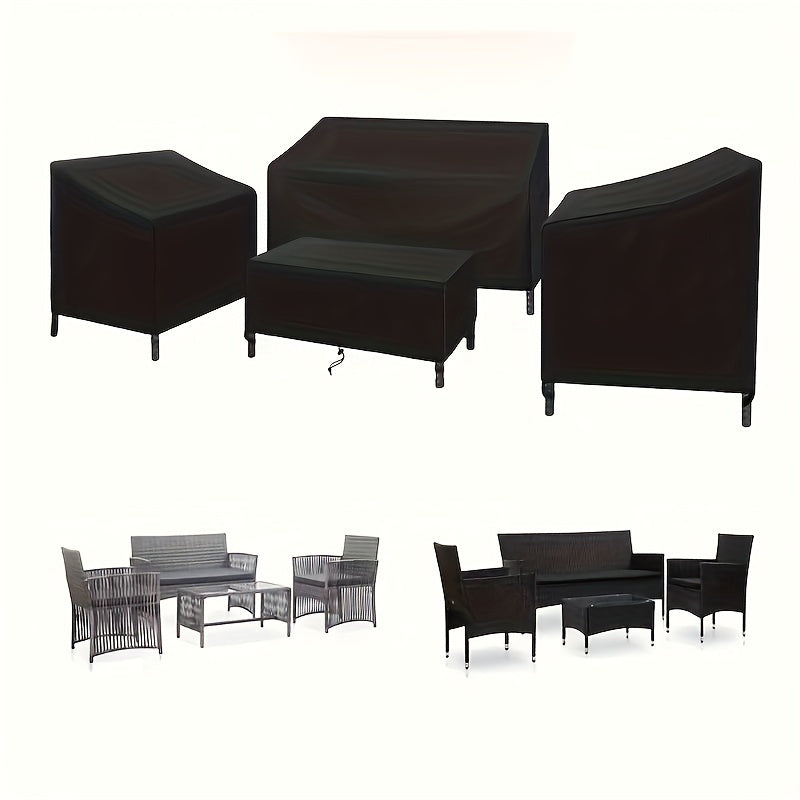 4 Piece Outdoor Furniture Cover Set – Waterproof Sofa, Chair & Coffee Table Covers with Windproof Buckle Strap & Adjustable Drawstring, for Living Room, Courtyard & Balcony Patio Furniture