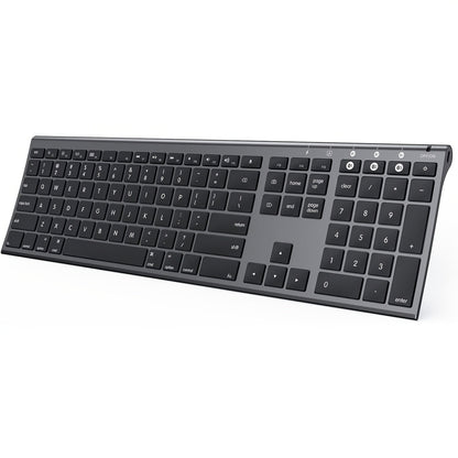 Multi-Device BT Keyboard - Slim, Rechargeable Wireless Keyboard with Number Pad, Switches Between 3 Devices, Compatible with Mac/iPad/Android/Windows - White and Silver