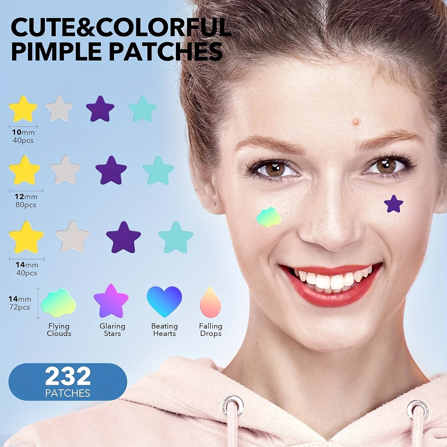 232 Stickers Acne Pimple Patch - 4 Sizes Hydrocolloid Acne Patches for Blemishes and Zits | Waterproof Invisible Spot Stickers for Face and Body