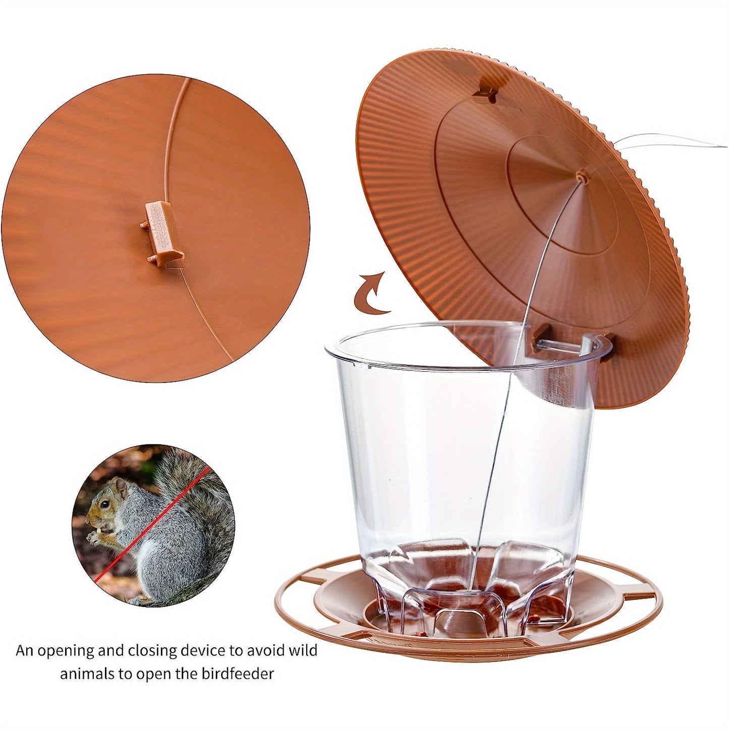 Deluxe Hanging Bird Feeder - Squirrel Proof, Weather Resistant, Easy to Clean and Fill, Attracts Wild Birds, Decorative for Outdoor Garden, Yard, and Patio - Brown