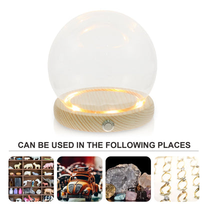 Handmade Glass Display Dome – Clear Plant Pots with LED Lights, Glowing Eternal Preserved Flowers Decor
