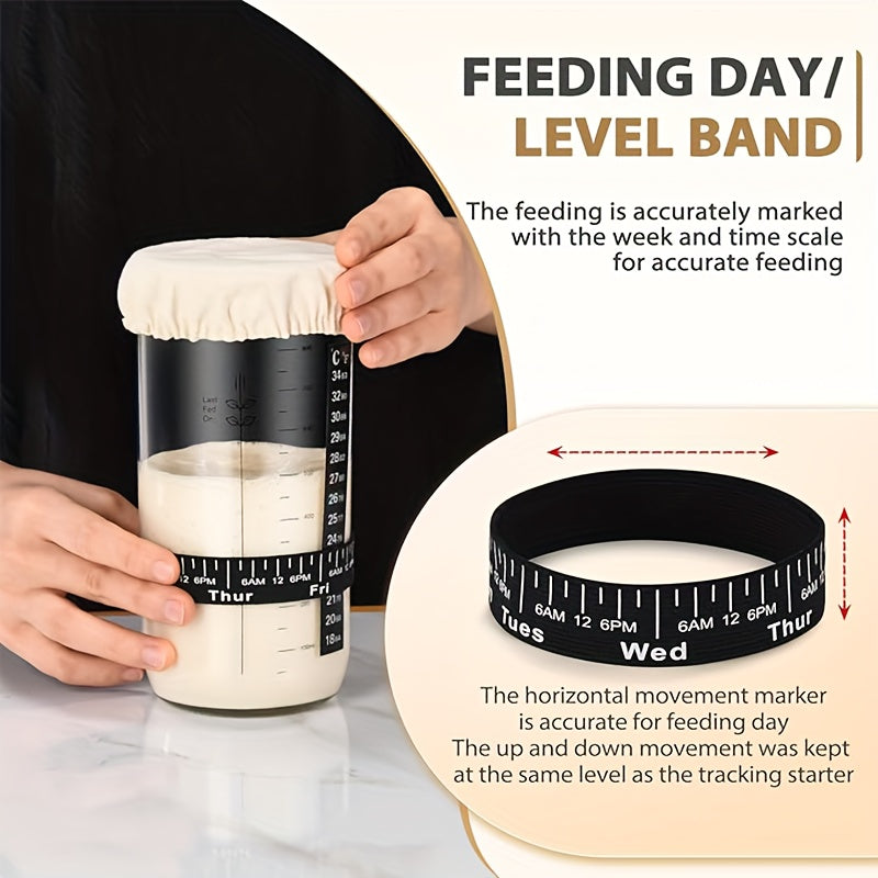 Sourdough Starter Kit - 34 Oz Large Glass Jar with Wide Mouth, Date Marked Feeding Strap - Reusable Bread Baking Supplies
