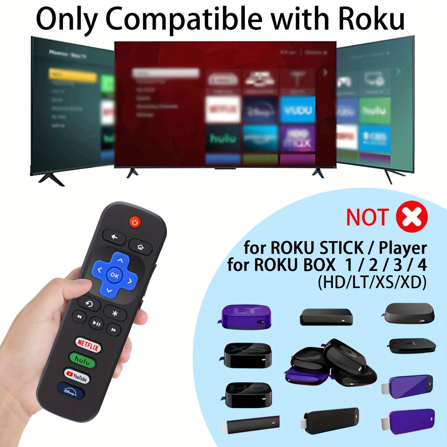 Buy 1 Get 1 Free - Universal Replacement Remote Control for Roku TVs (2-Pack) | Compatible with TCL, Hisense, Onn, Sharp, Element, Westinghouse, Philips, Insignia, JVC, RCA | Easy Setup, No Programming Required