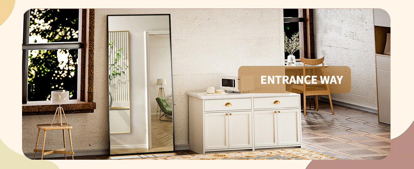 Large Full Length Mirror 34"x76" – Floor Body Mirror with Stand, Metal Frame for Wall-Mounted, Hanging or Leaning Vanity Use