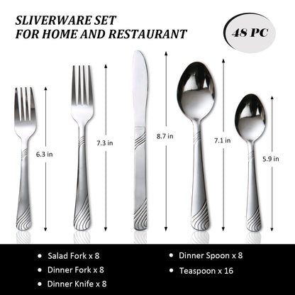 48-Piece Stainless Steel Tableware Set – Durable, Modern Cutlery for Restaurants, Hotels, Family Gatherings, and Outdoor Events – Premium Quality, Rust-Resistant, Easy to Clean