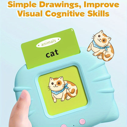 Interactive Montessori Flash Card Toy for Ages 0-3 – Talking Educational Playset with 112 Double-Sided Vocabulary Cards, Bilingual Language Activity for Toddler Sensory Learning, Perfect Kids Gift