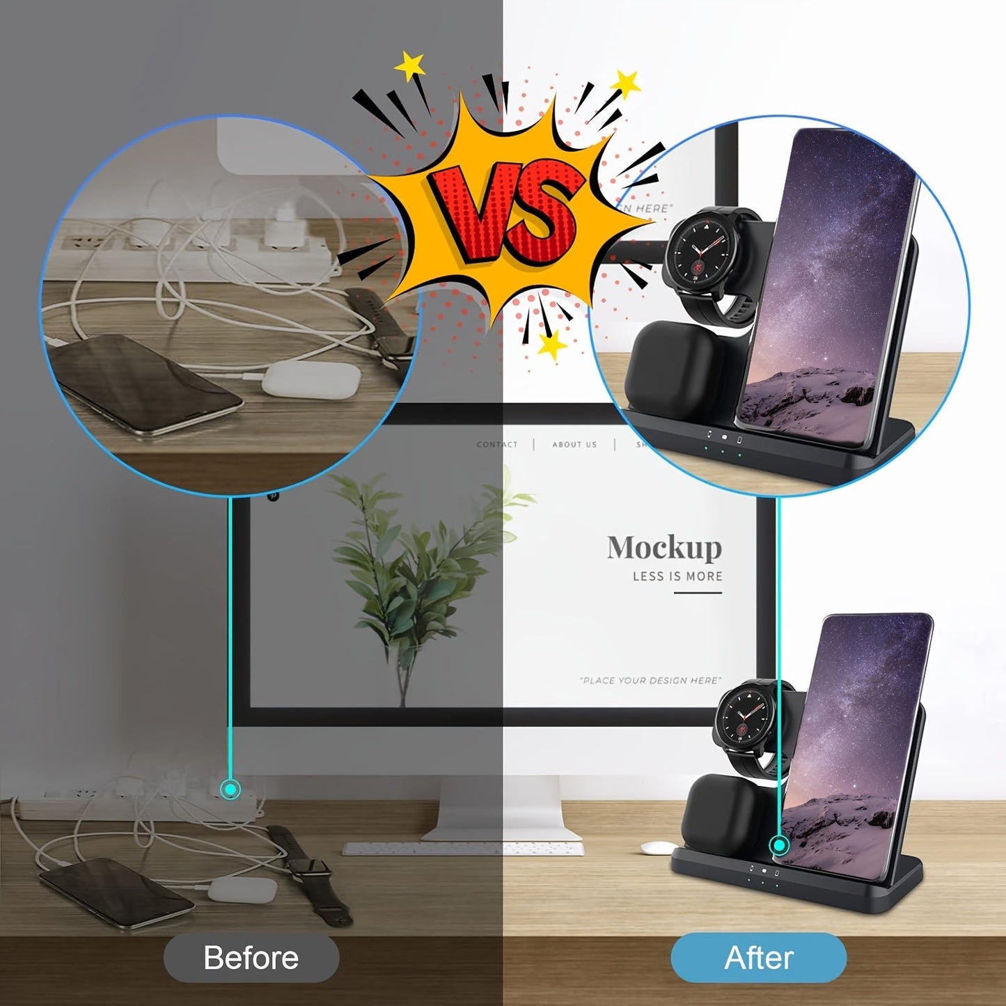 3 in 1 Fast Wireless Charger Stand - Compatible with Samsung Galaxy S24/S23 Ultra, Z Flip/Fold Series, Galaxy Watch 7/6/5 Pro, and Galaxy Buds 2 Pro