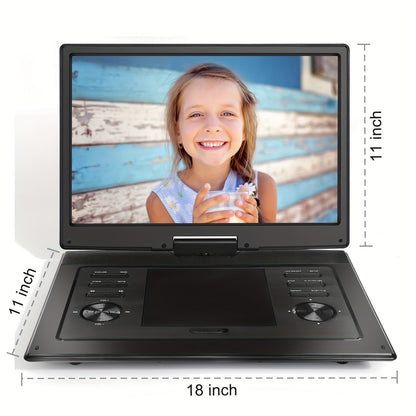 17.9" Portable DVD Player - 15.6" HD Screen, 4-6 Hours Rechargeable, Dual Speakers, Remote Control, Region-Free, USB/SD, Sync TV - Black