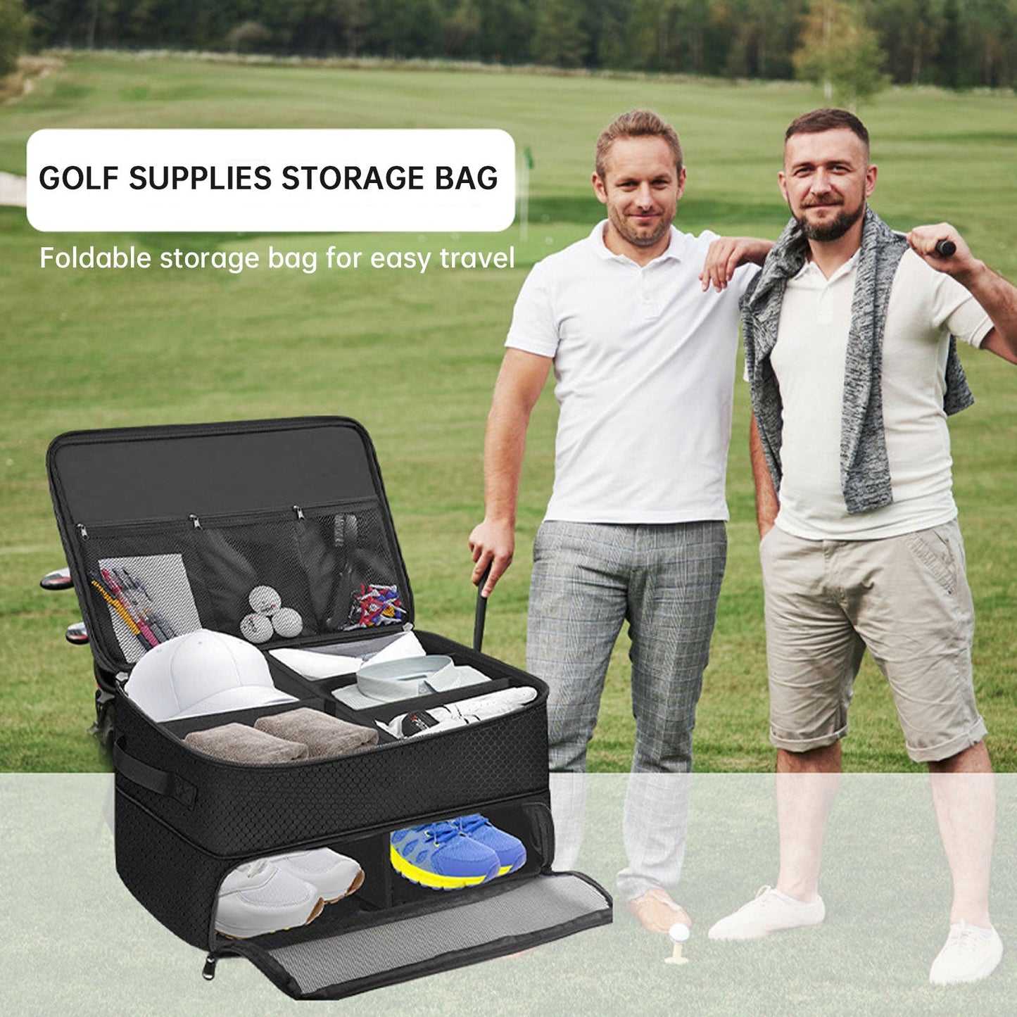 Golf Shoe Bag – Outdoor Foldable Storage for Golf Supplies, Oxford Cloth Holder Box for Ball & Towel, Portable Trunk Organizer