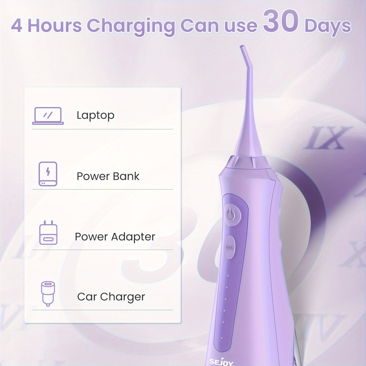 Professional Cordless Water Flosser - 350ml Tank, 8 Tips, 5 Modes, USB Rechargeable, Waterproof and Portable Oral Irrigator for Teeth Cleaning and Plaque Removal