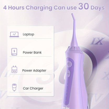 Professional Cordless Water Flosser - 350ml Tank, 8 Tips, 5 Modes, USB Rechargeable, Waterproof and Portable Oral Irrigator for Teeth Cleaning and Plaque Removal