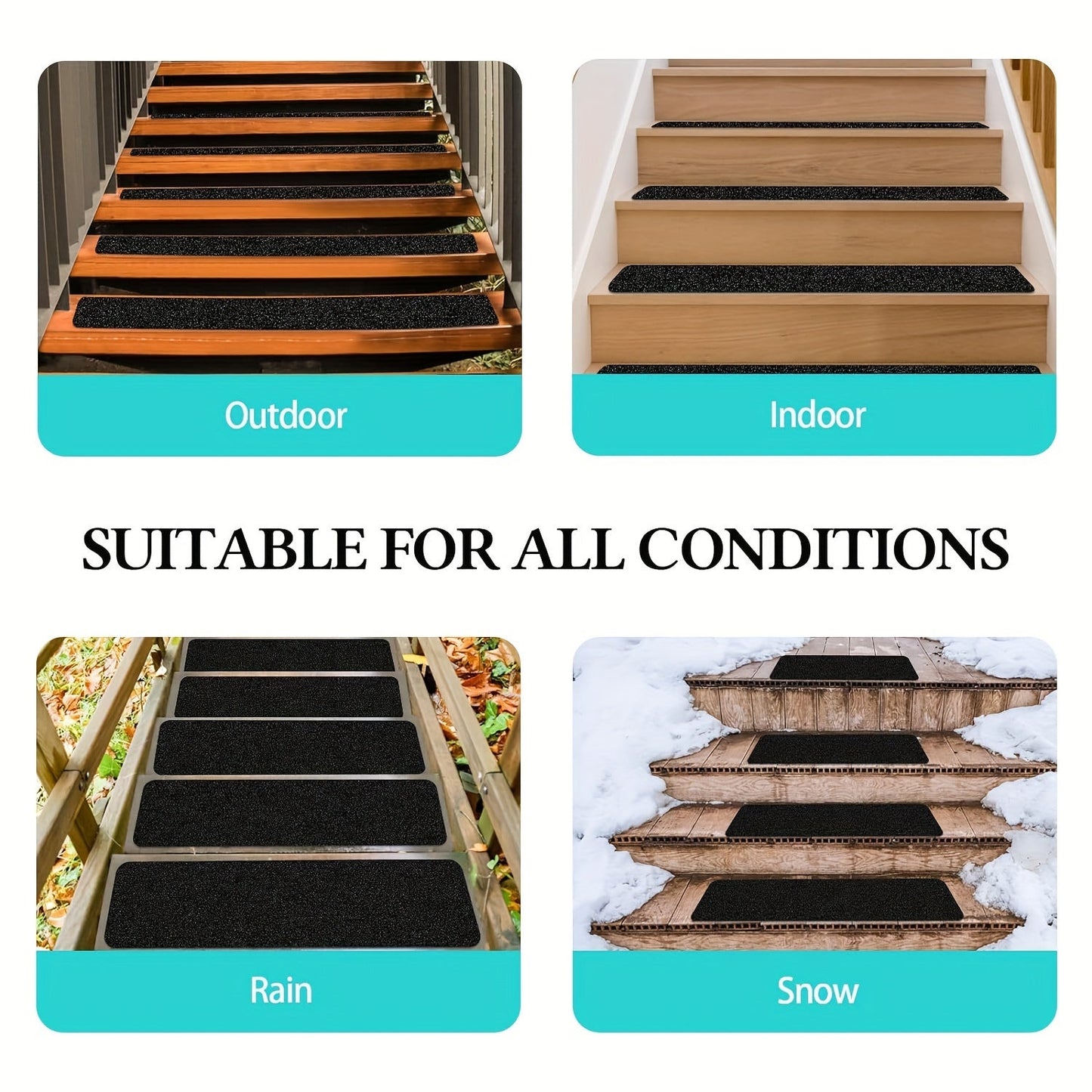 10 Pack 6"x24" Non-Slip Stair Treads – Heavy Duty Anti-Slip Grip Tape with 80 Grit Traction – Black Pre-Cut Stripes for Staircase, Skateboard, and Deck Safety