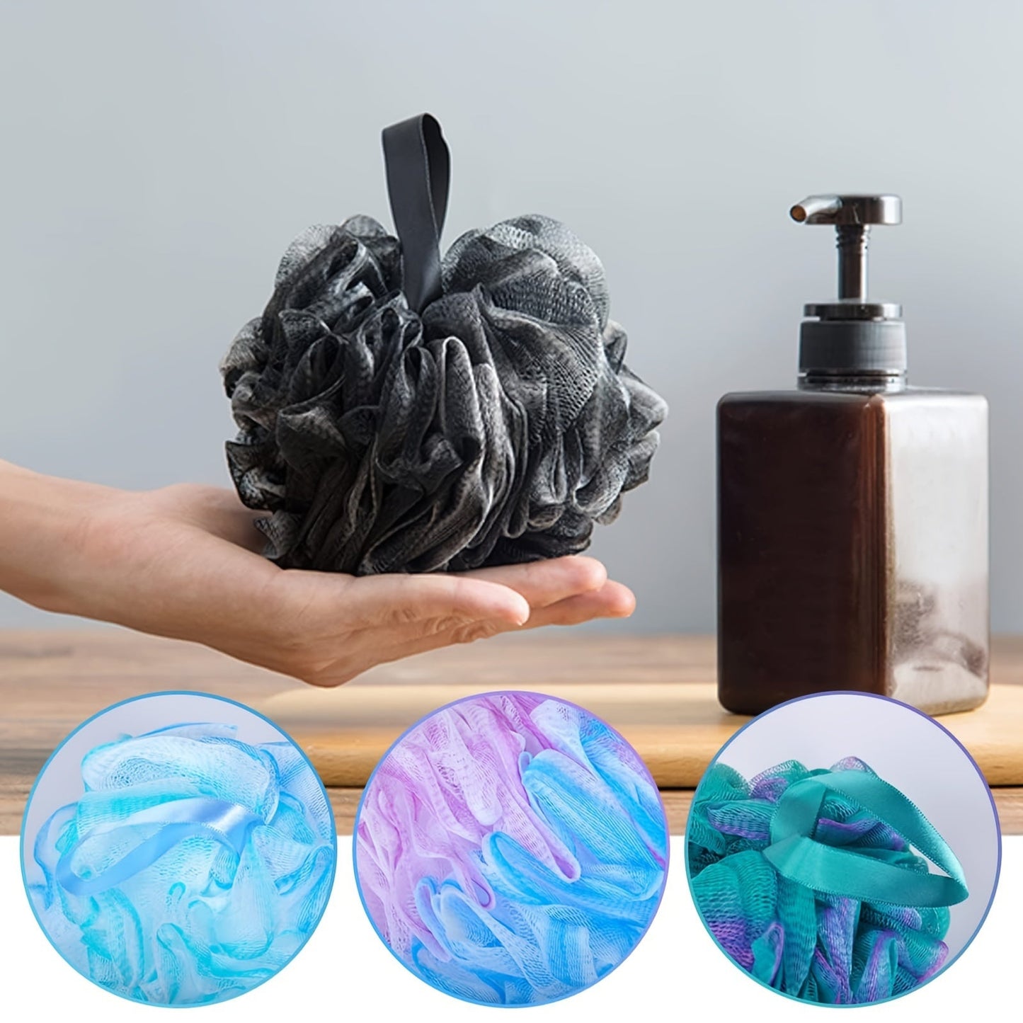 Set of Flower Loofah Sponges - Gentle Mesh Pouf Exfoliating Body Scrubbers with Hanging Ribbon, Skin-Friendly Bath Tools for Men and Women