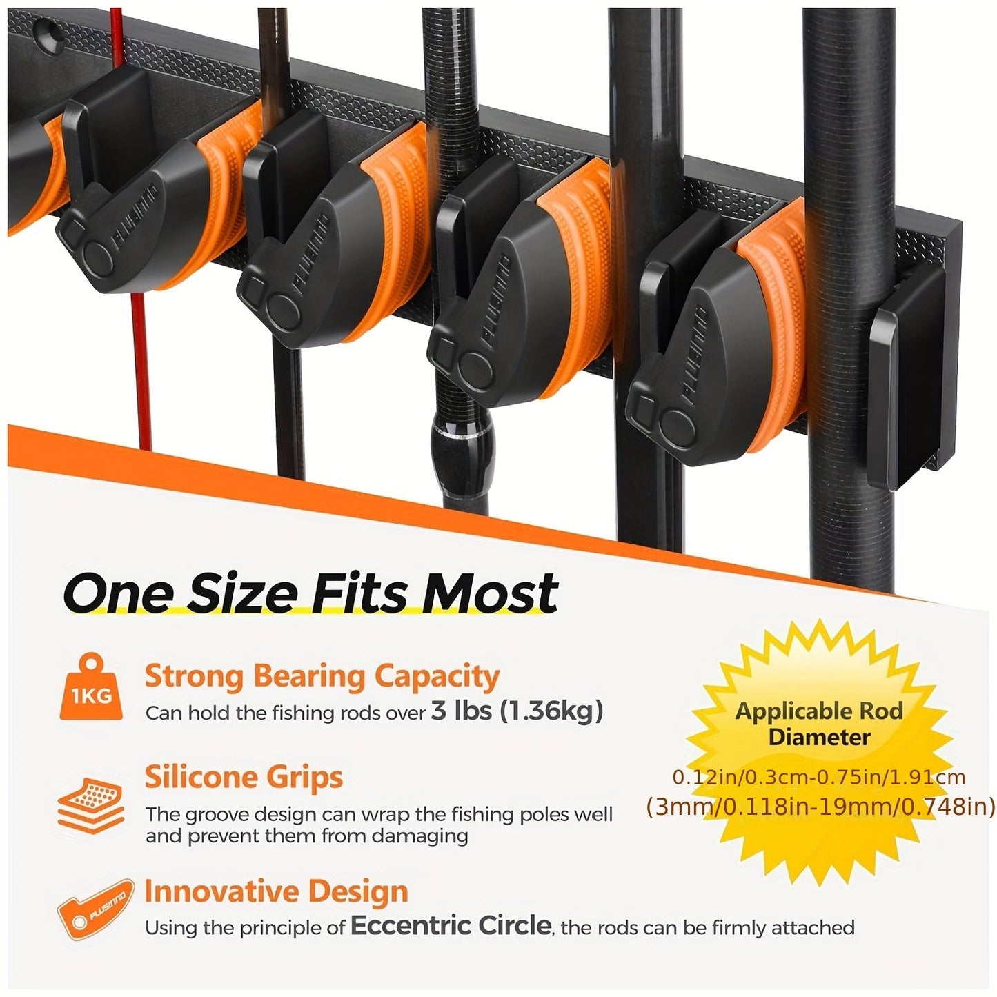 4 Pack PLUSINNO V9 Vertical Wall-Mounted Fishing Rod Holders – Heavy-Duty Aluminum, Holds Up to 36 Rods or Combos, Varnished Finish, Easy Installation, Fits Rods 3-19mm