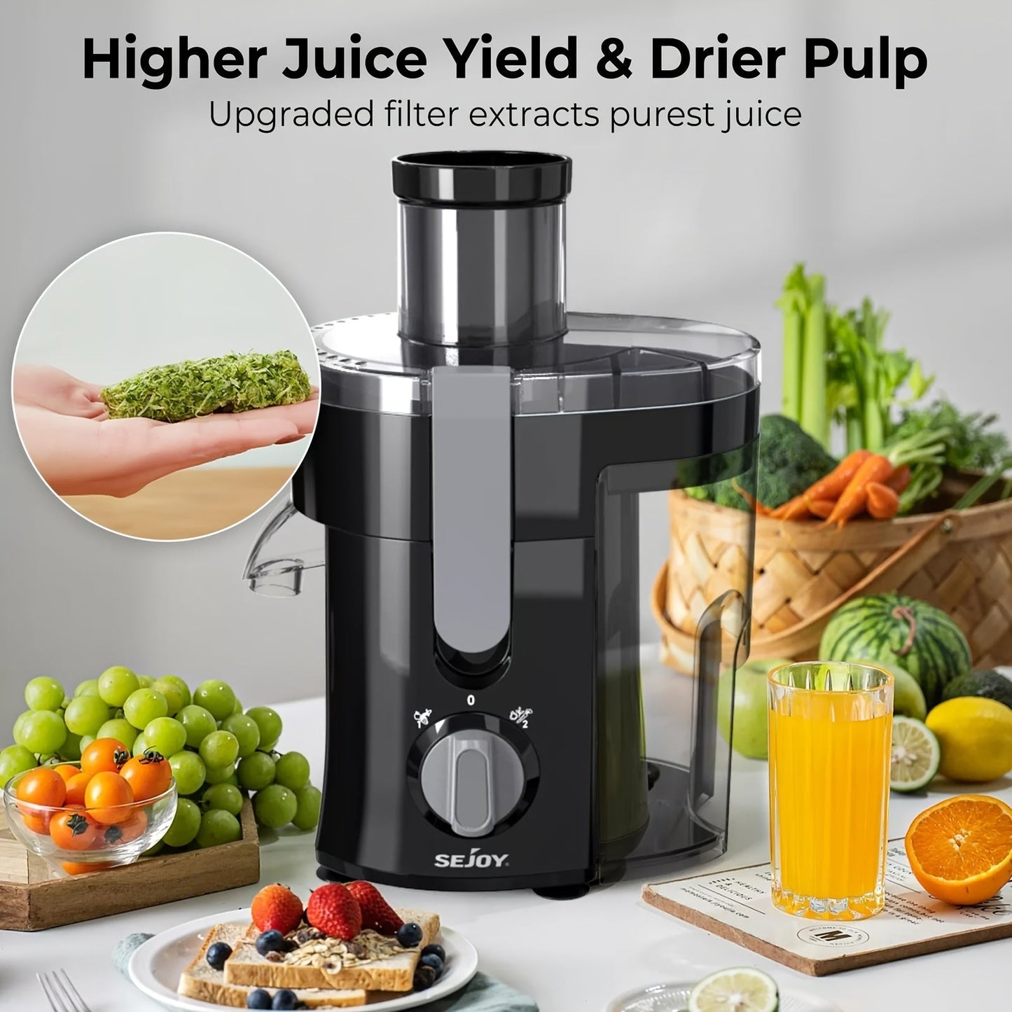 Compact Speedster Juicer – Citrus Juicer with High Juice Yield, Multiple Safety Features, BPA-Free, Black & Green – Easy Operation Centrifugal Extractor for Fruits and Vegetables