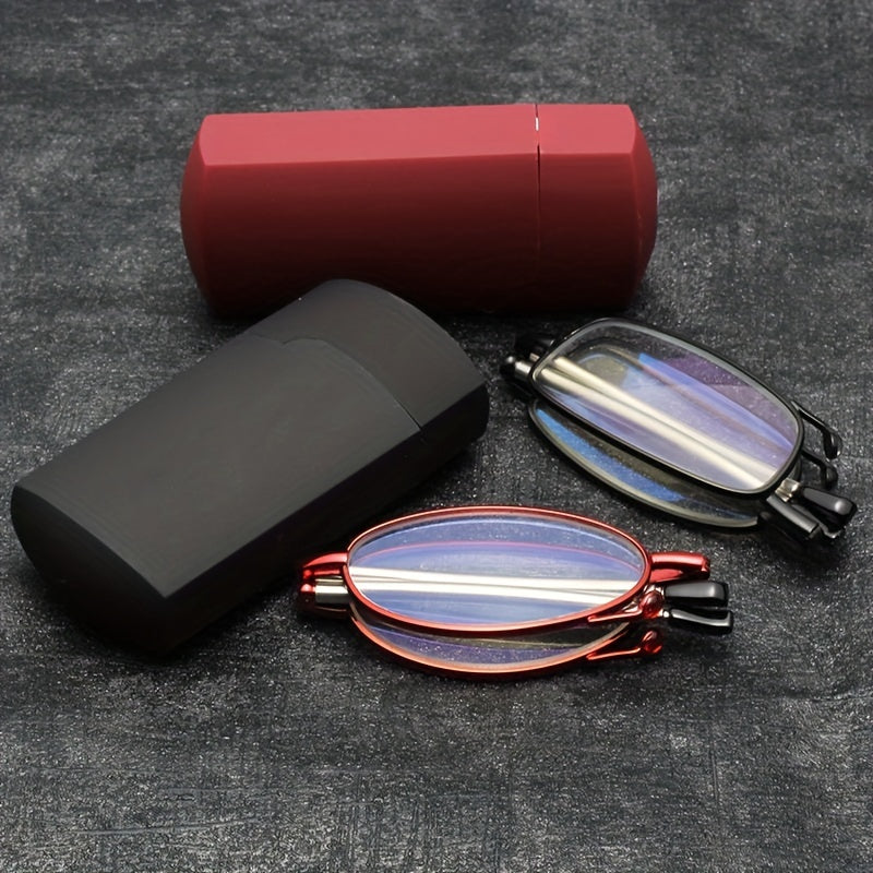 Foldable Reading Glasses – Portable Presbyopic Glasses for Men and Women – Spring Hinge Readers with Case
