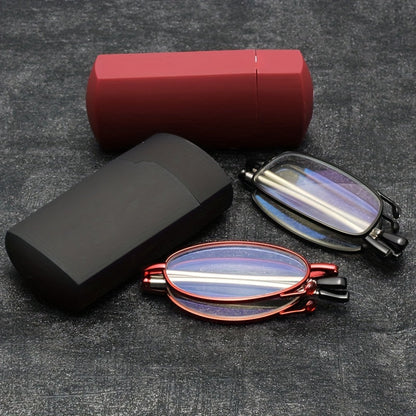 Foldable Reading Glasses – Portable Presbyopic Glasses for Men and Women – Spring Hinge Readers with Case