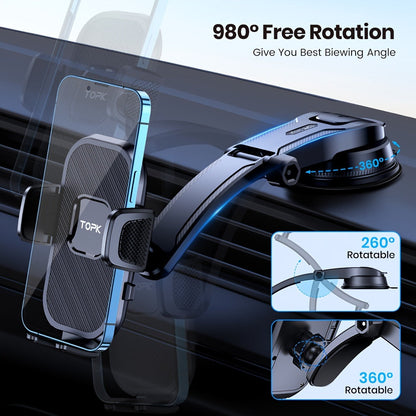 TOPK D38-C Car Phone Holder Mount - Upgraded Adjustable Horizontally and Vertically, Dashboard Compatible with All Phones