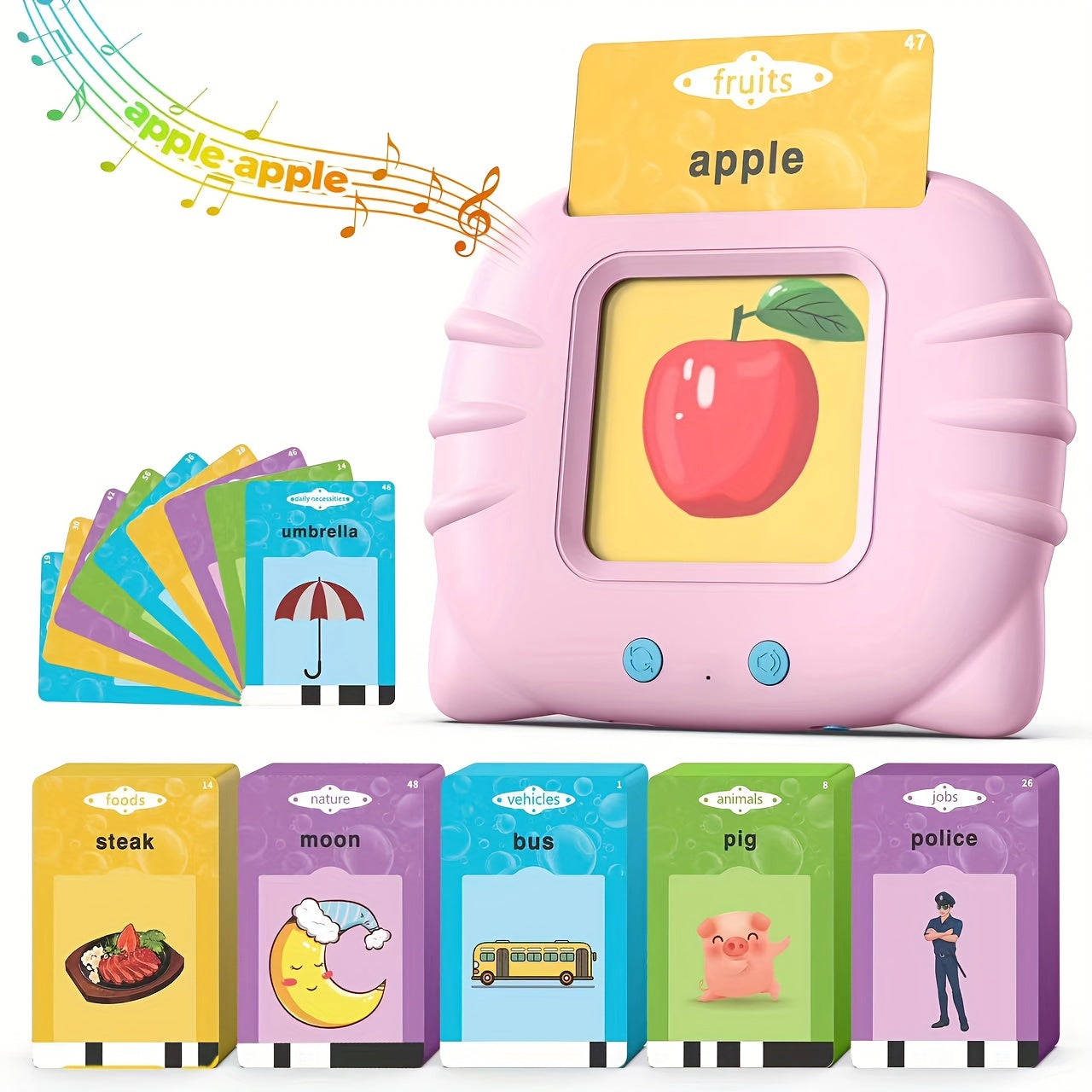 Interactive Montessori Flash Card Toy for Ages 0-3 – Talking Educational Playset with 112 Double-Sided Vocabulary Cards, Bilingual Language Activity for Toddler Sensory Learning, Perfect Kids Gift