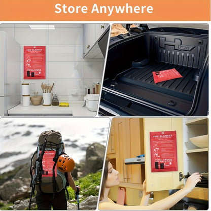 4 Piece Premium Fiberglass Fire Blankets - Heat-Resistant, Compact and Reusable for Kitchen, Home, School, Office, Camping, and Car Emergencies