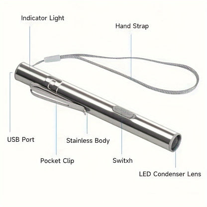 8000 Lumens Mini Penlight Lamp – USB Rechargeable Pocket LED Flashlight with Lanyard