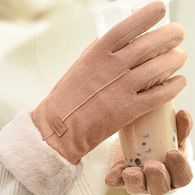 Plush Inner Thermal Winter Gloves - Touch Screen Thicken Cold Weather Sports Gloves for Women